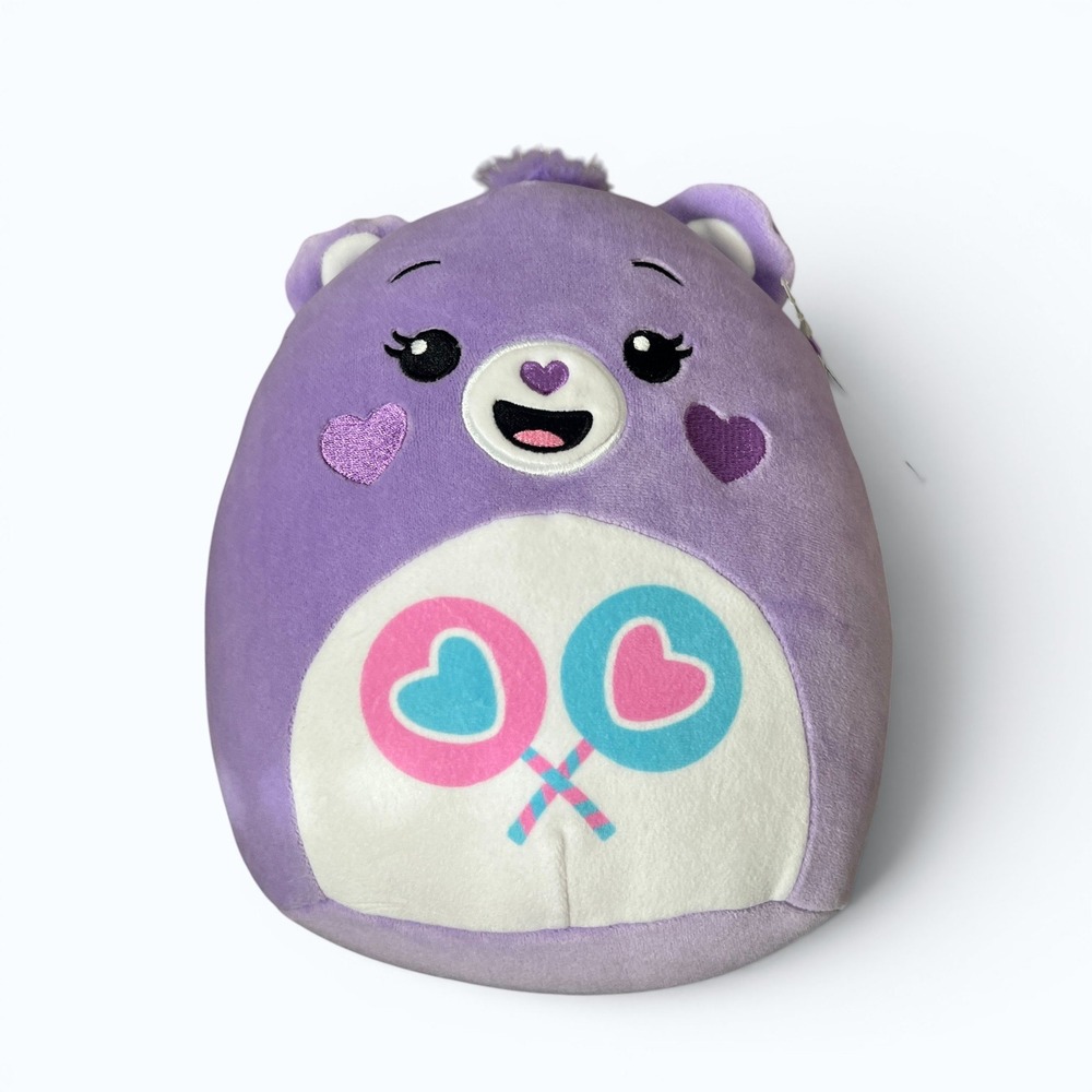 Squishmallows Care Bears Share Bear 8" Plush Purple Hearts NWT Toy Gift